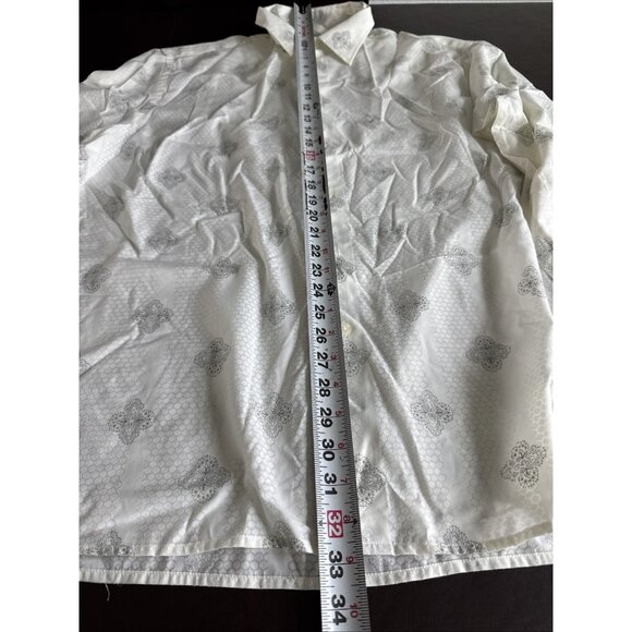 Perry Ellis Mens XL White Long Sleeve Button-Up Shirt W/ Gray Pattern - Picture 5 of 8